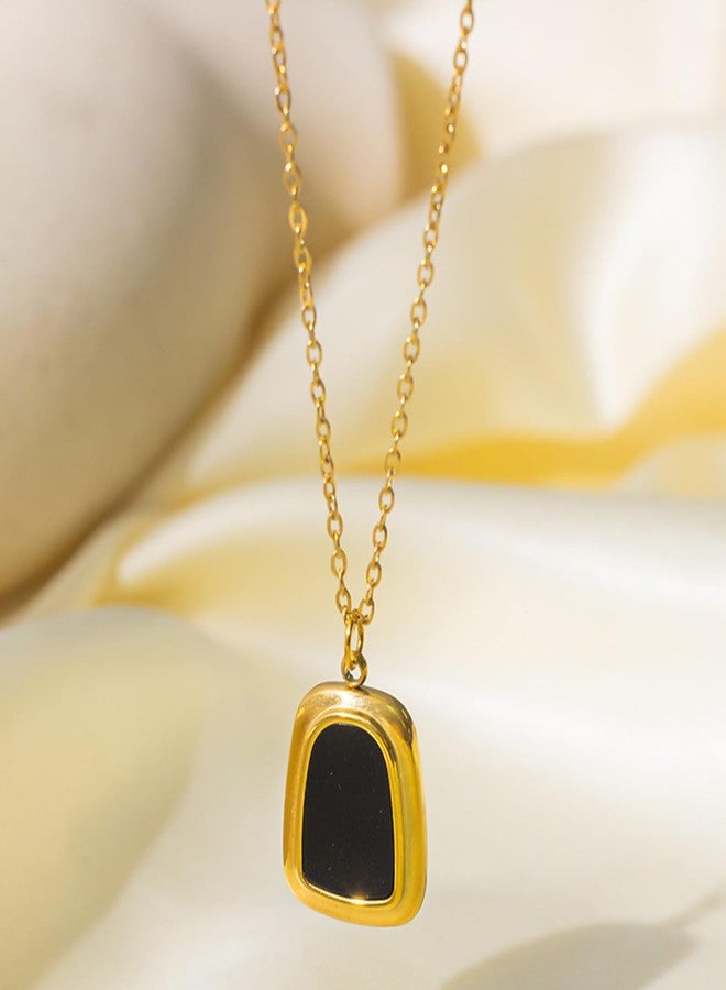 Busnos Vintage Geometric Stone Black and Gold Earrings Necklace Set for Women Cute Square Black Stud Earring Necklace Set Chunky Boho Statement Gold Stainless Steel Earrings Unique Gifts for Her - Image 4